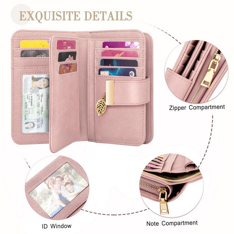 Only-bags.store Portafoglio in pelle con molti scomparti Protezione RFID 18 fessure per carte Catena con cerniera e cordino  