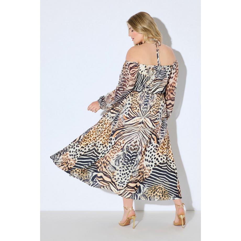 Ulla Popken Offshoulder Maxikleid Chiffon Animal Patchprint  
