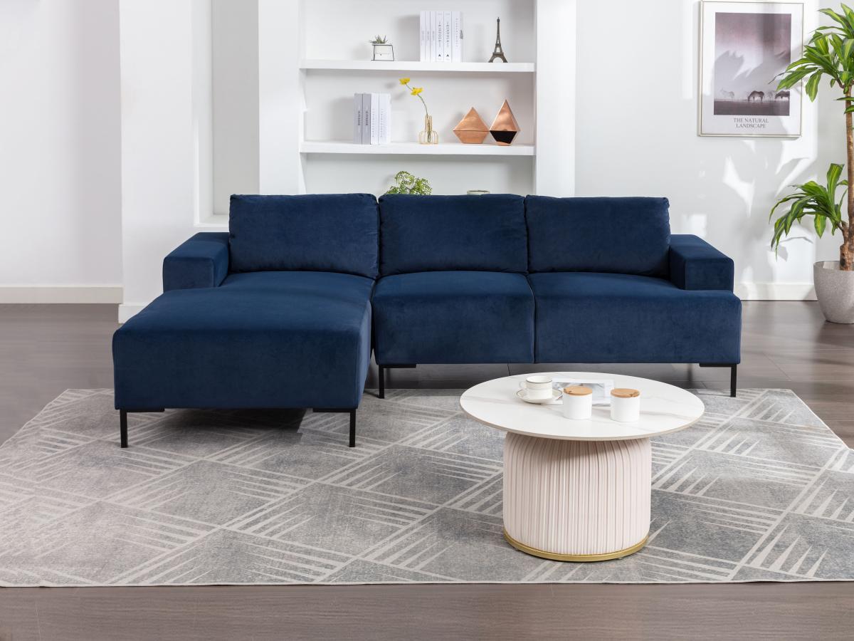 Vente-unique Ecksofa - Ecke links - Samt - Blau - MADALENI  