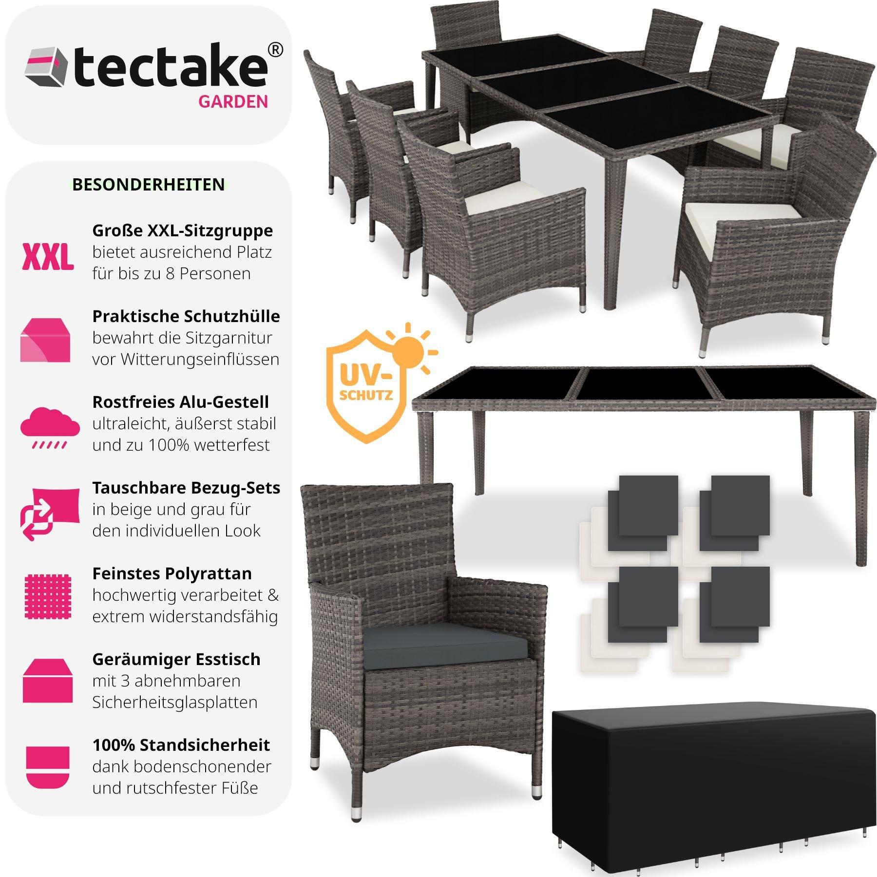 Tectake Set in rattan Monaco 8 sedie e 1 tavolo in alluminio, coperture protettive  