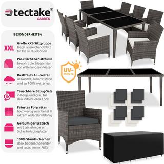 Tectake Set in rattan Monaco 8 sedie e 1 tavolo in alluminio, coperture protettive  