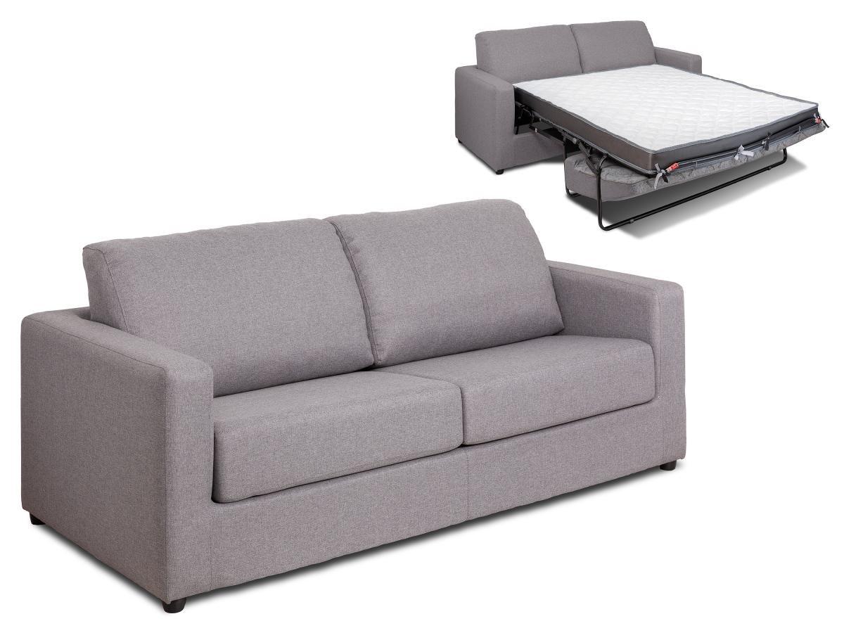 Vente-unique Canapé 3 places convertible express en tissu gris - Couchage 140 cm - Matelas 14 cm DONETO  