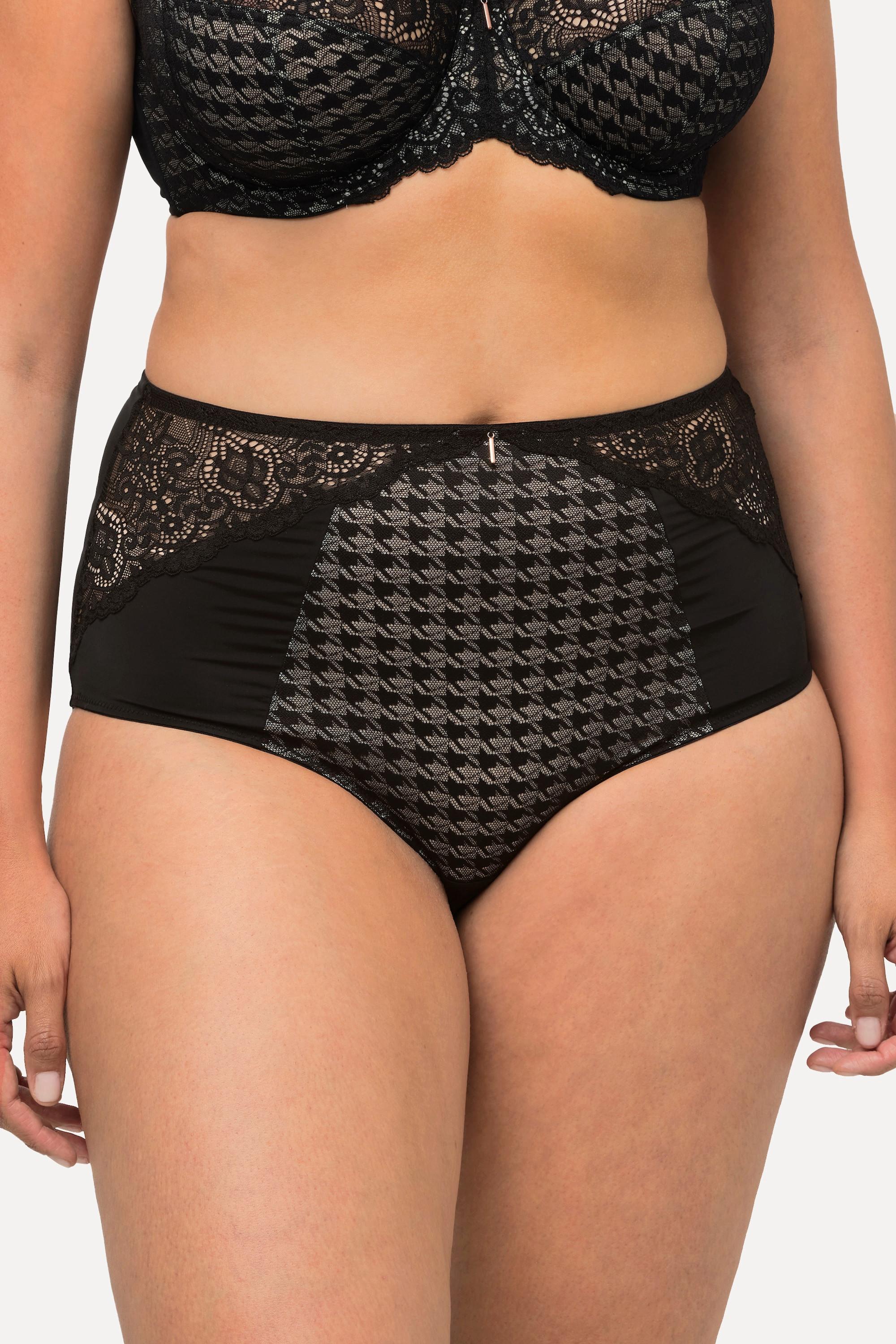 Ulla Popken  Culotte maxi, dentelle et empiècement à motif pied-de-poule 