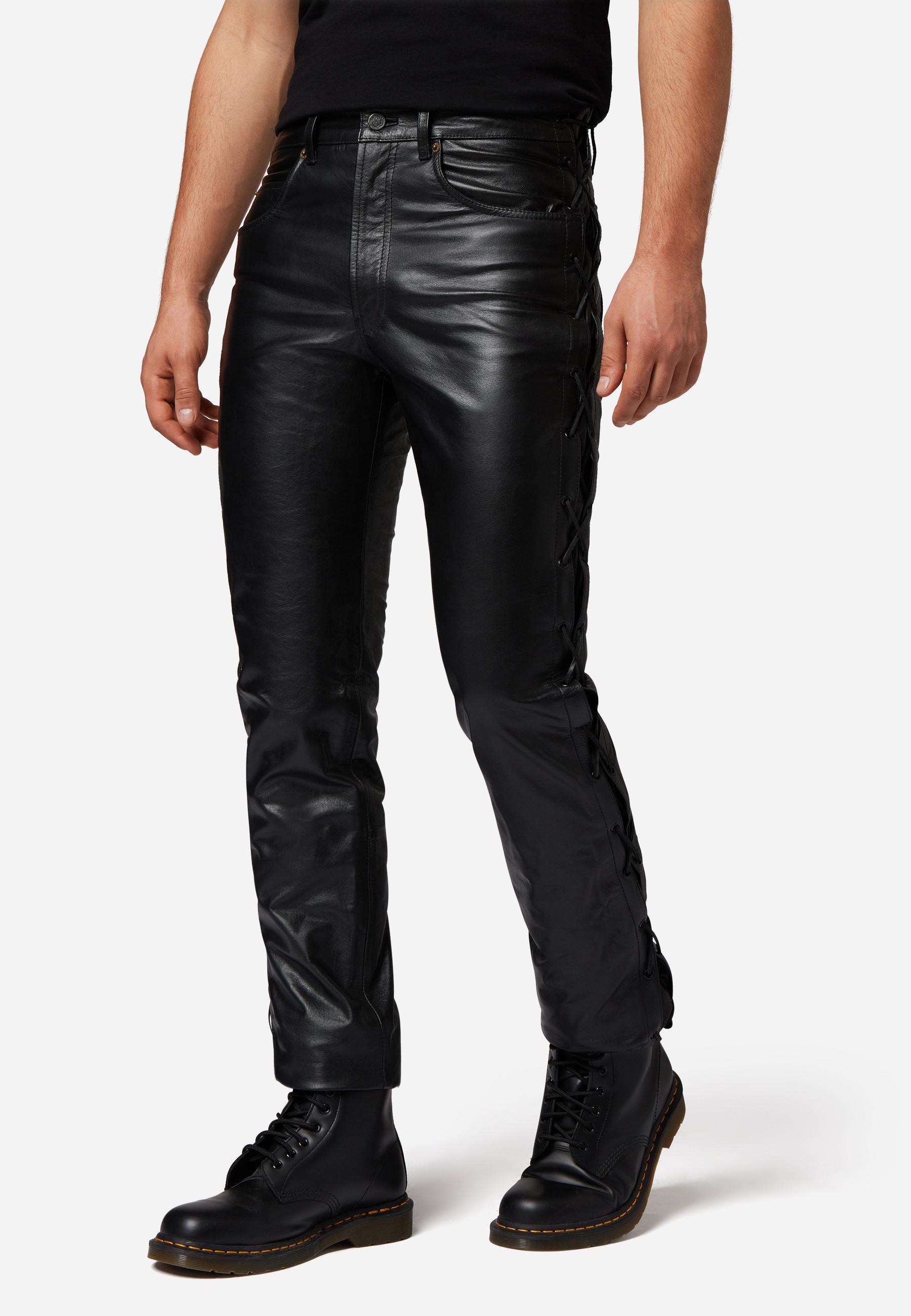 RICANO  Lederhose S/L Jeans Büffel Nappa, Im Biker-Stil und Five-Pocket-Style mit Schnürungen 