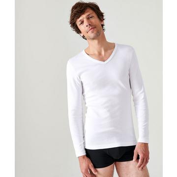 Lot de 2 tee-shirts Essential pur coton peigné, manches longues, col V.