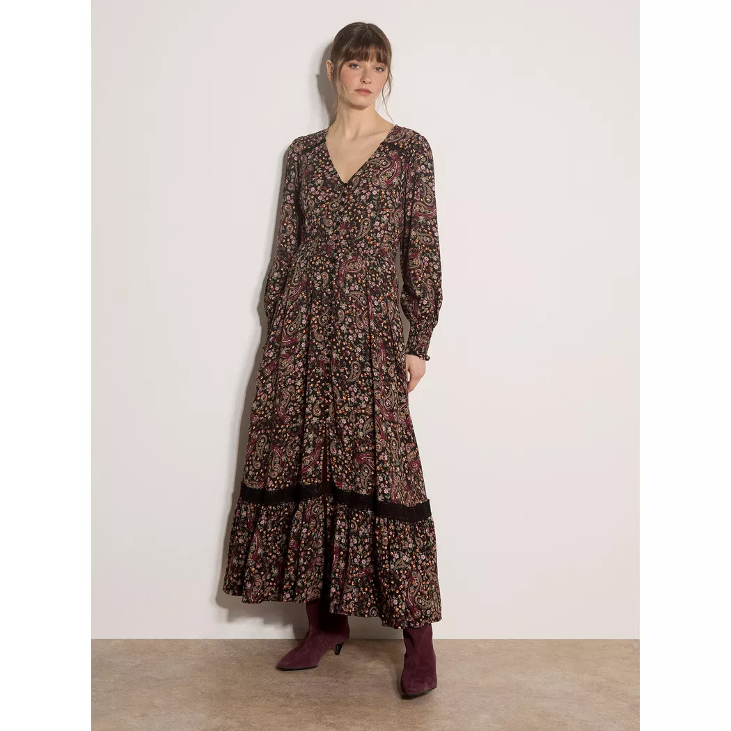 APRICOT - Paisley-Blumen-Maxikleid, für Damen, Schwarz, Größe S