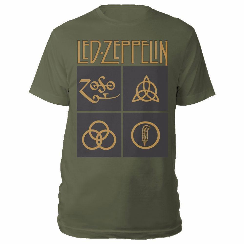 Led Zeppelin  Tshirt GOLD SYMBOLS IN BLACK SQUARE 