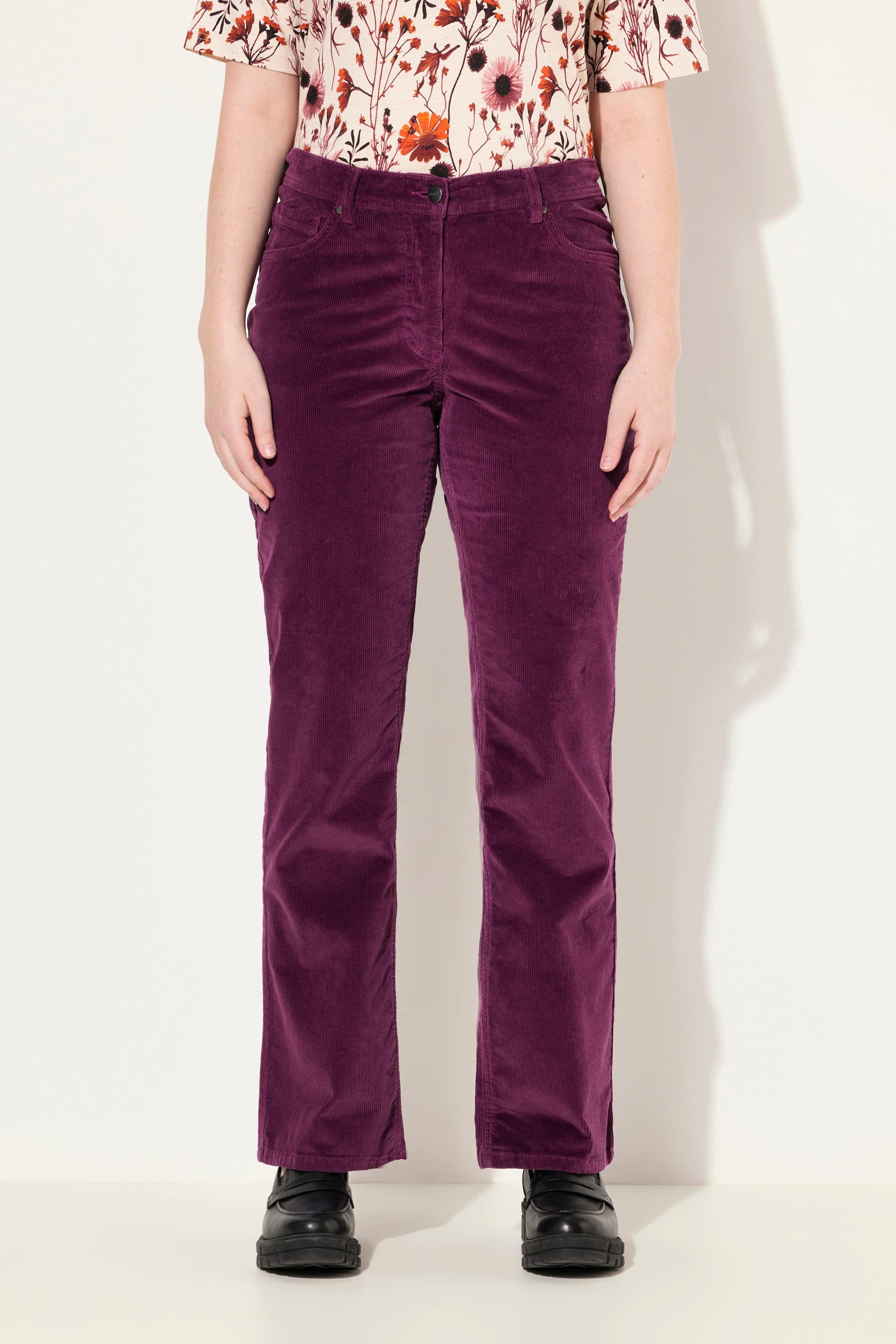 Ulla Popken  Pantaloni in velluto a coste modello Marie in cotone biologico con boot cut e cintura comoda 