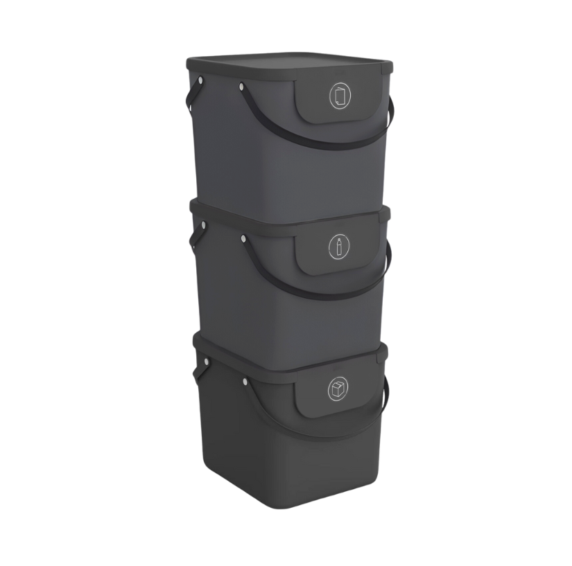rotho Set de 3 poubelles - ALBULA Système de recyclage 40L - Anthracite  