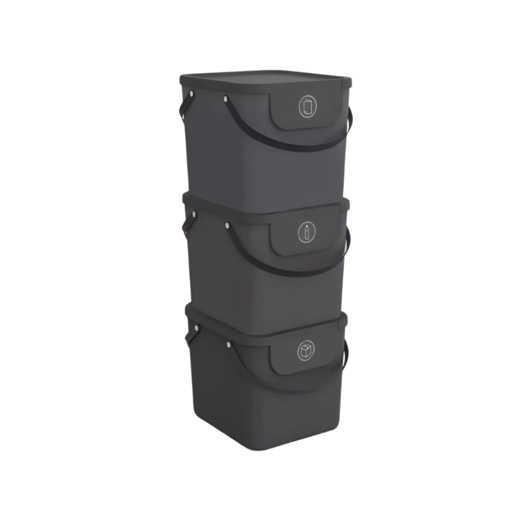 Rotho – 3er Set ALBULA Recycling Müllsystem 40L Anthrazit, One Size, Anthrazit