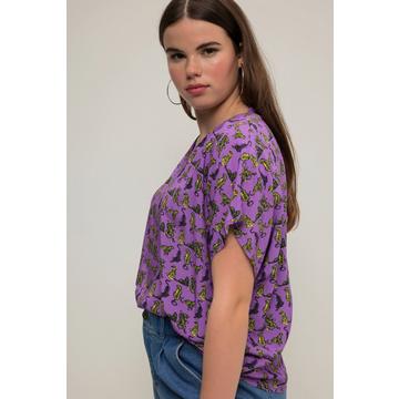 Blouse oversized à imprimé tigres, col V et manches courtes