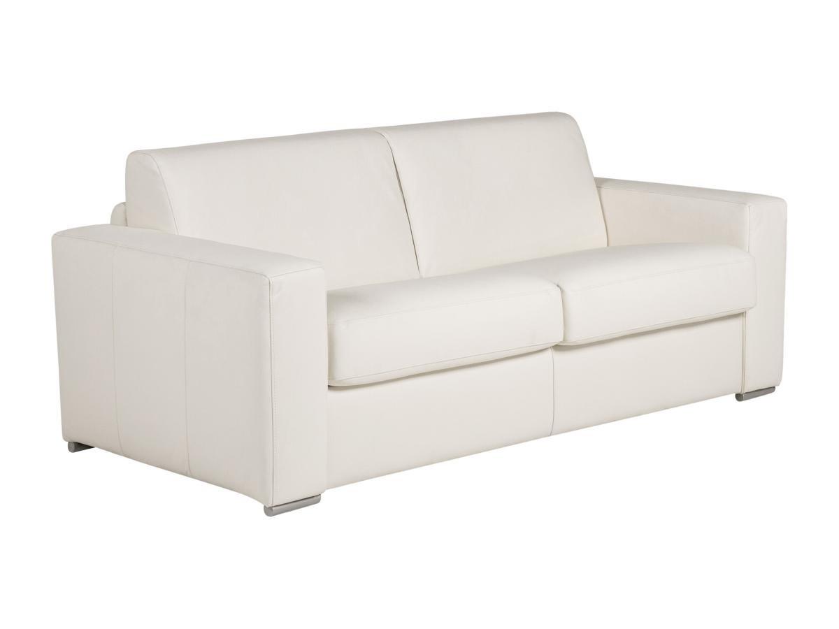 Vente-unique Canapé 3 places convertible express 100% cuir de buffle blanc matelas 18 cm. DELECTEA II  