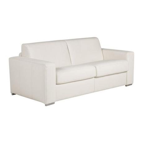 Vente-unique Canapé 3 places convertible express 100% cuir de buffle blanc matelas 18 cm. DELECTEA II  