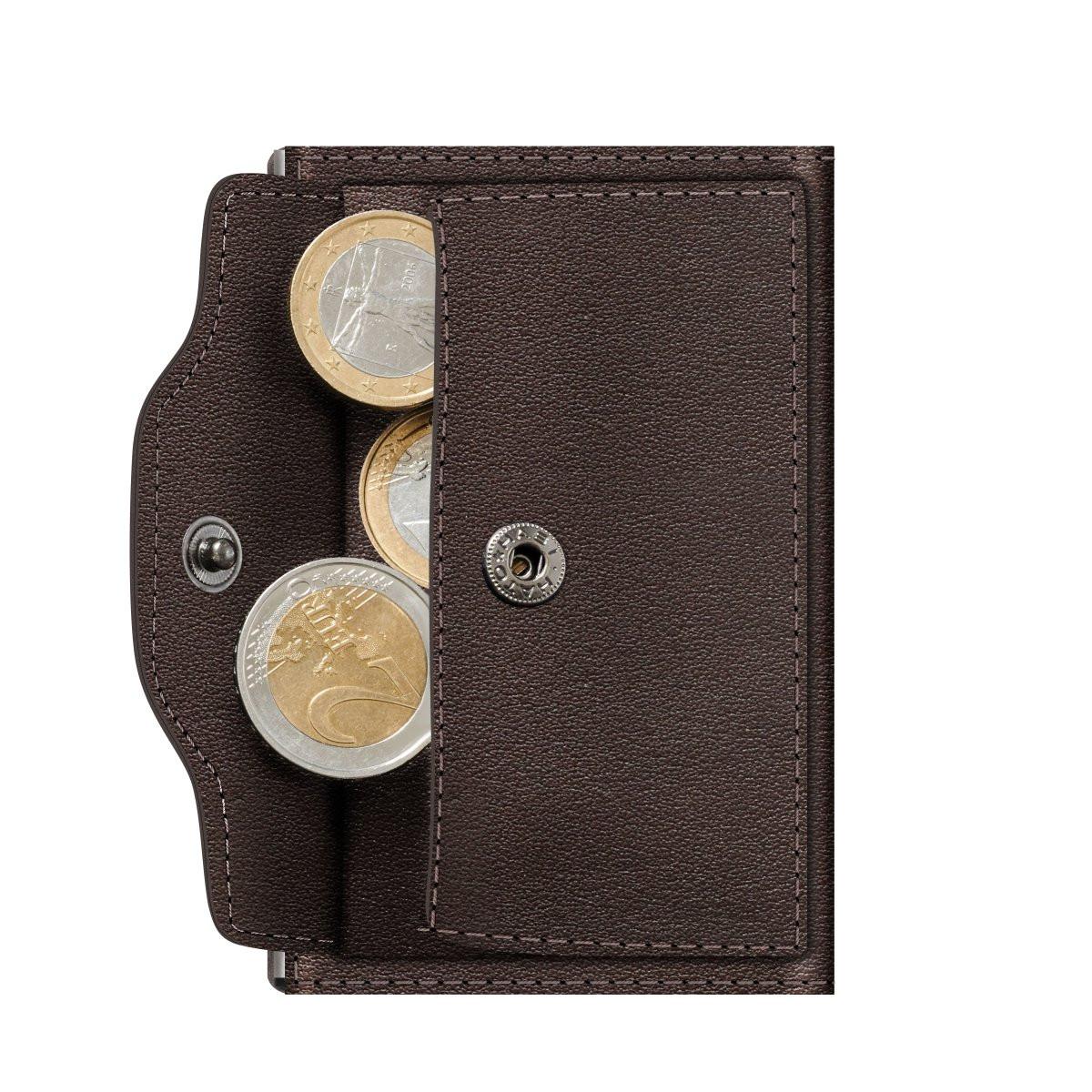 Tru Virtu  Portefeuille Click & Slide Coin Pocket Nappa Marron/Argenté 