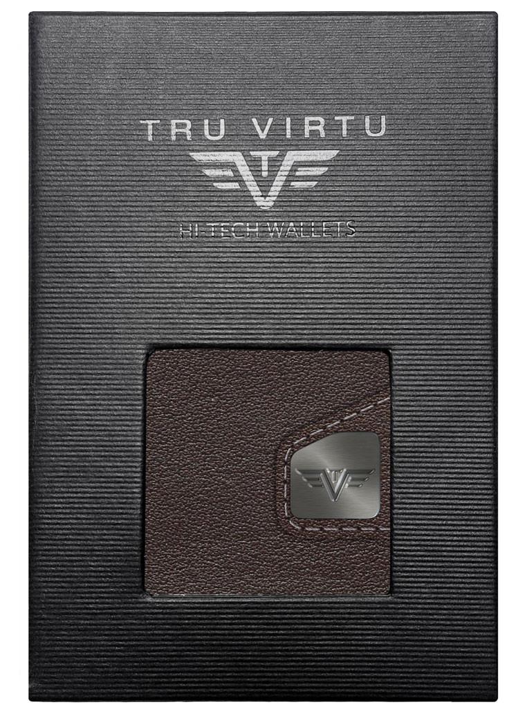 Tru Virtu Click & Slide Coin Pocket Nappa Portafoglio Marrone Argento  