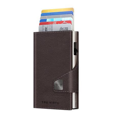 Tru Virtu  Wallet Click & Slide Coin Pocket Nappa Brown/Silver 