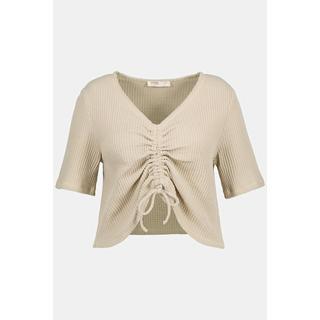 Ulla Popken  T-shirt corta di cotone biologico con scollatura a V e mezze maniche 