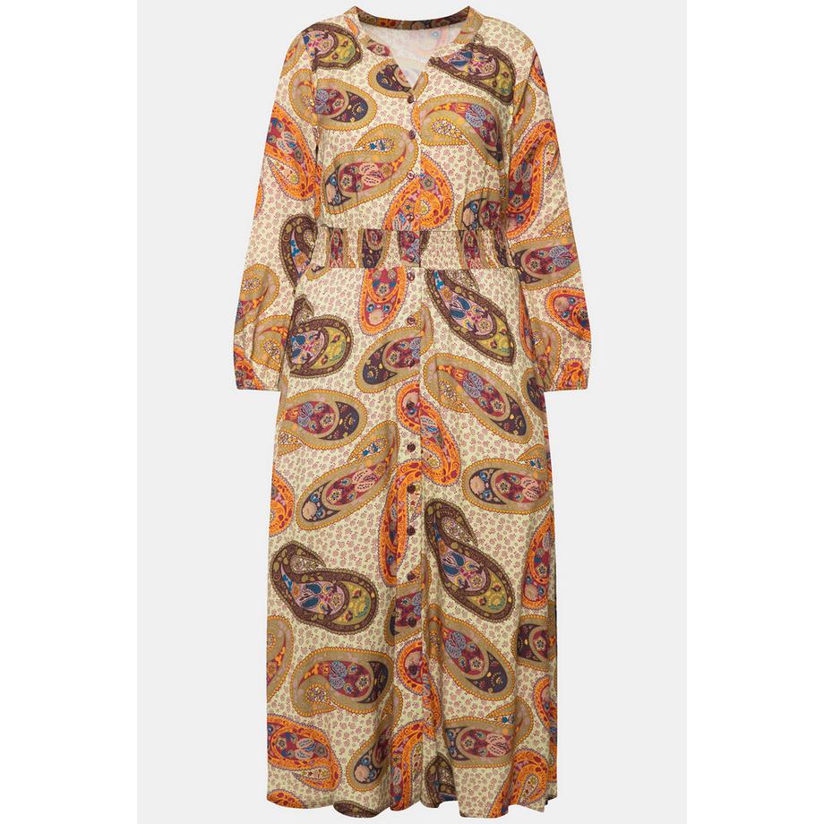 Ulla Popken Maxikleid Paisley A-Linie V-Ausschnitt Langarm  