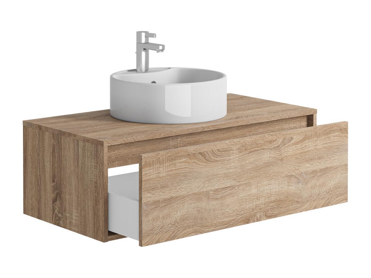 Vente-unique Mobile per bagno sospeso con lavabo singolo tondo 94 cm Naturale chiaro  - TEANA II  