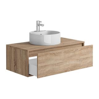 Vente-unique Mobile per bagno sospeso con lavabo singolo tondo 94 cm Naturale chiaro  - TEANA II  