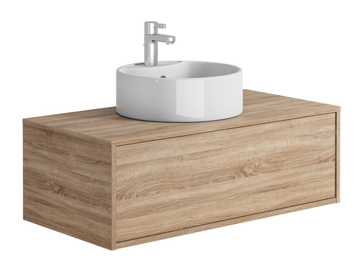 Vente-unique Mobile per bagno sospeso con lavabo singolo tondo 94 cm Naturale chiaro  - TEANA II  