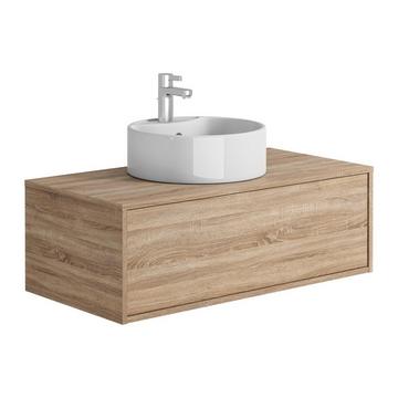 Mobile per bagno sospeso con lavabo singolo tondo 94 cm Naturale chiaro  - TEANA II