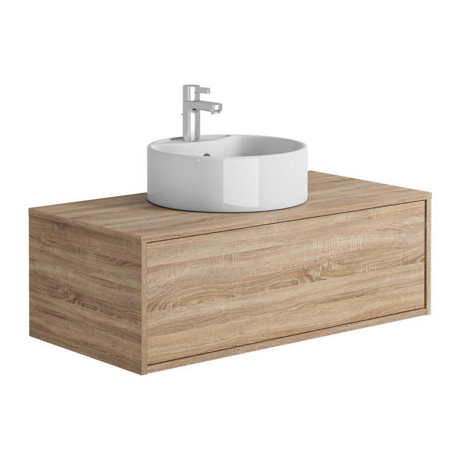 Mobile per bagno sospeso con lavabo singolo tondo 94 cm Naturale chiaro  - TEANA II