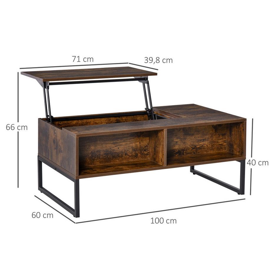 Northio Table Basse, Table De Salon Avec Plateau Réglable En Hauteur, Aggloméré, Marron, 100X60X40Cm  