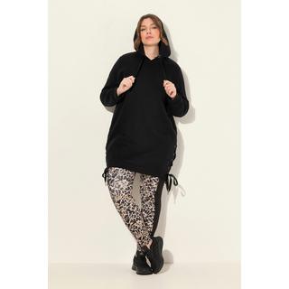 Ulla Popken  Long sweat à capuche, manches longues et bandes en satin 