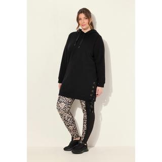 Ulla Popken  Long sweat à capuche, manches longues et bandes en satin 