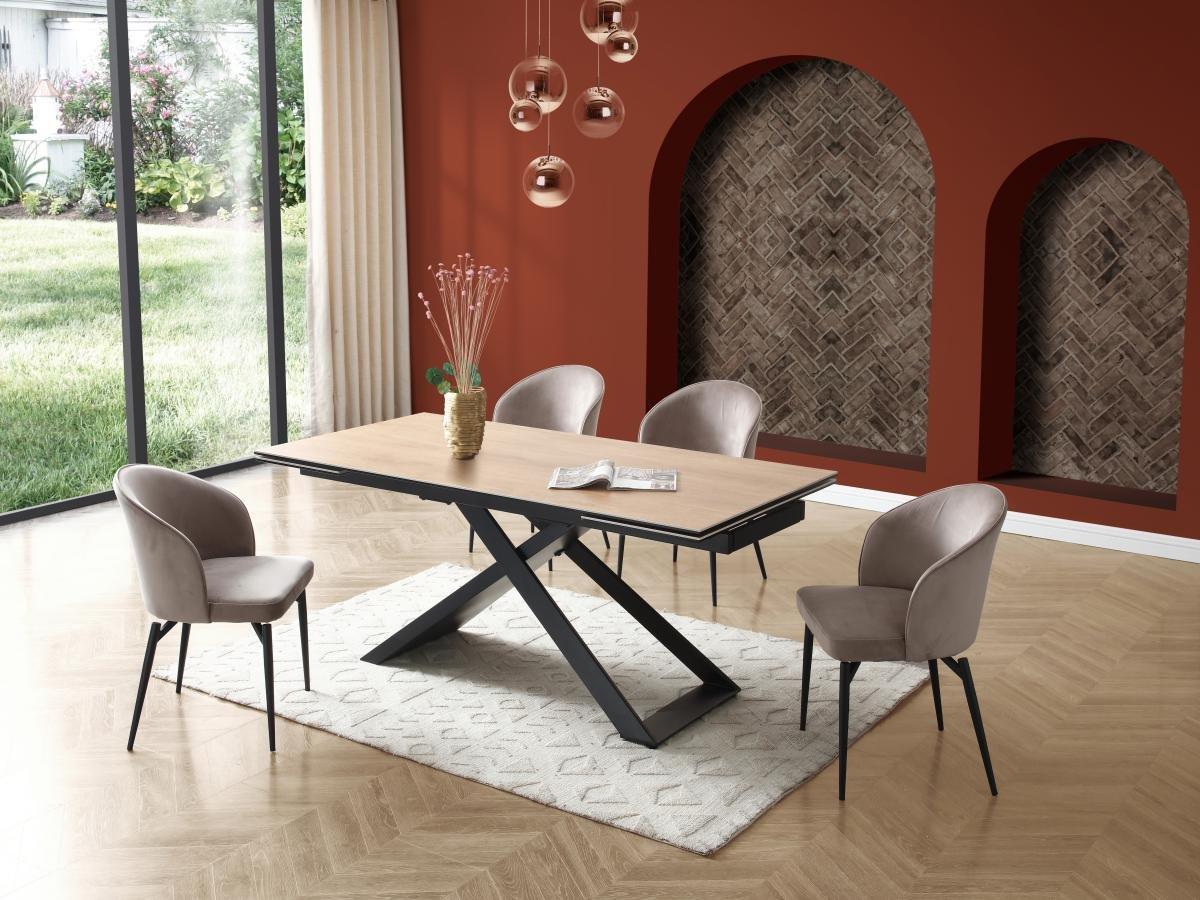 Vente-unique Lot de 6 chaises en velours et métal noir - Beige - GILONA  