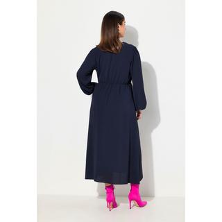 Ulla Popken  Robe midi à manches longues, décolleté en V esprit cache-cœur, coupe évasée 