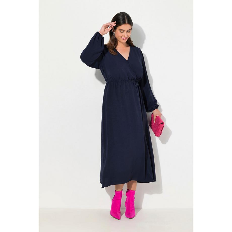 Ulla Popken Robe Midi Effet Cache-cœur Coupe Évasée Col V Manches Longues  