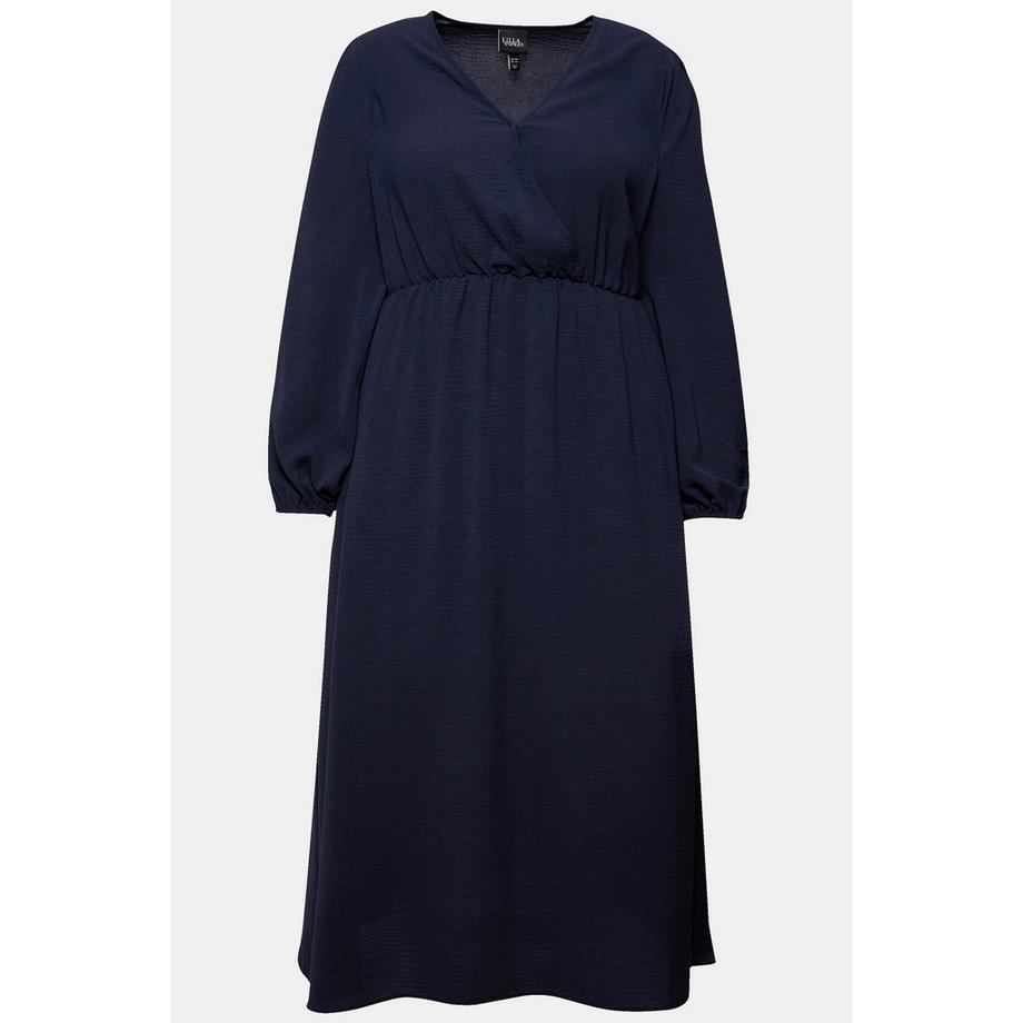 Ulla Popken Robe Midi Effet Cache-cœur Coupe Évasée Col V Manches Longues  