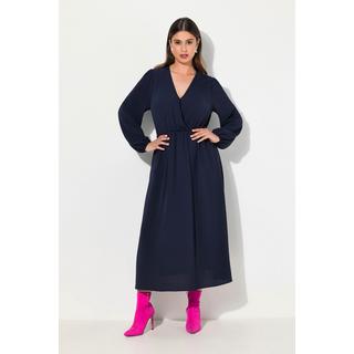 Ulla Popken  Robe midi à manches longues, décolleté en V esprit cache-cœur, coupe évasée 