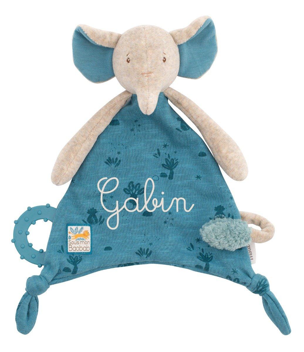 Moulin Roty  Sous mon Baobab, Kuscheltuch Elefant mit Nuggihalterung und Silikonring 