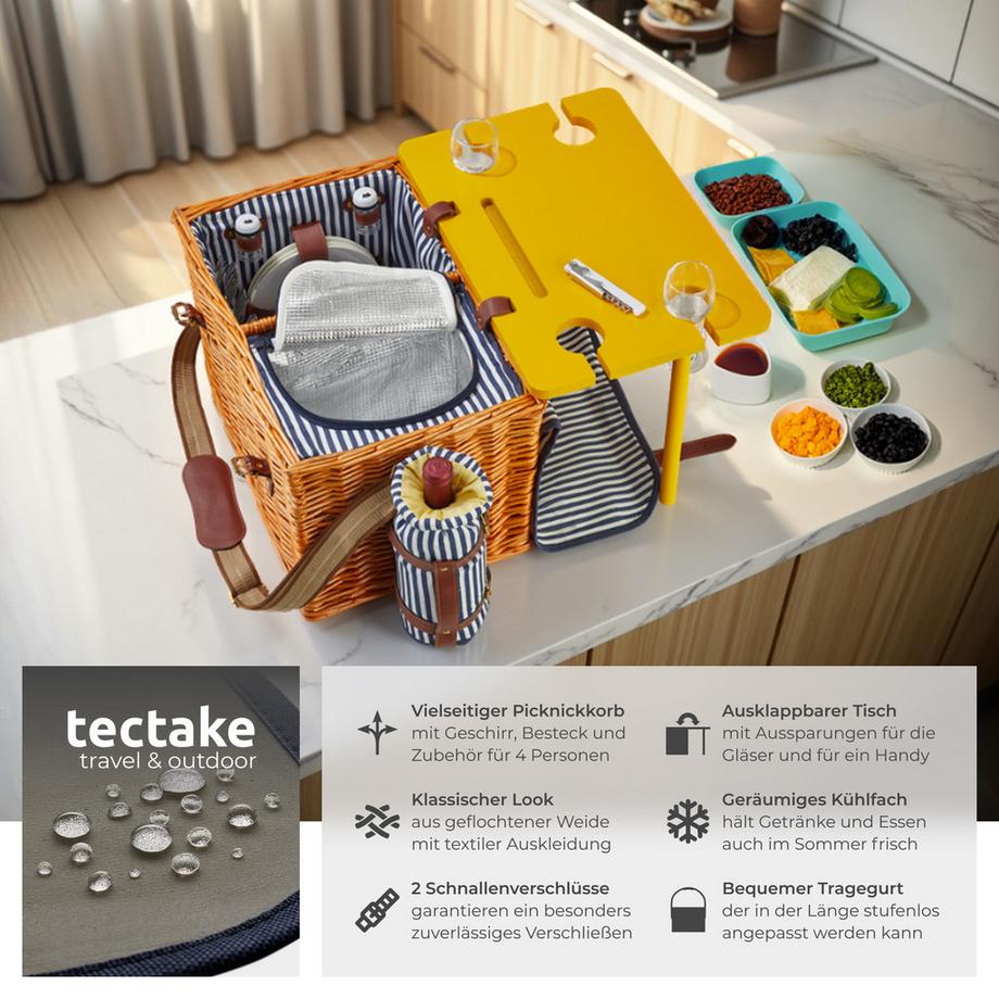 Tectake  Cestino da picnic Rügen Per 4 persone, con coperta da picnic 
