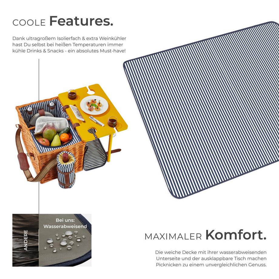 Tectake  Cestino da picnic Rügen Per 4 persone, con coperta da picnic 