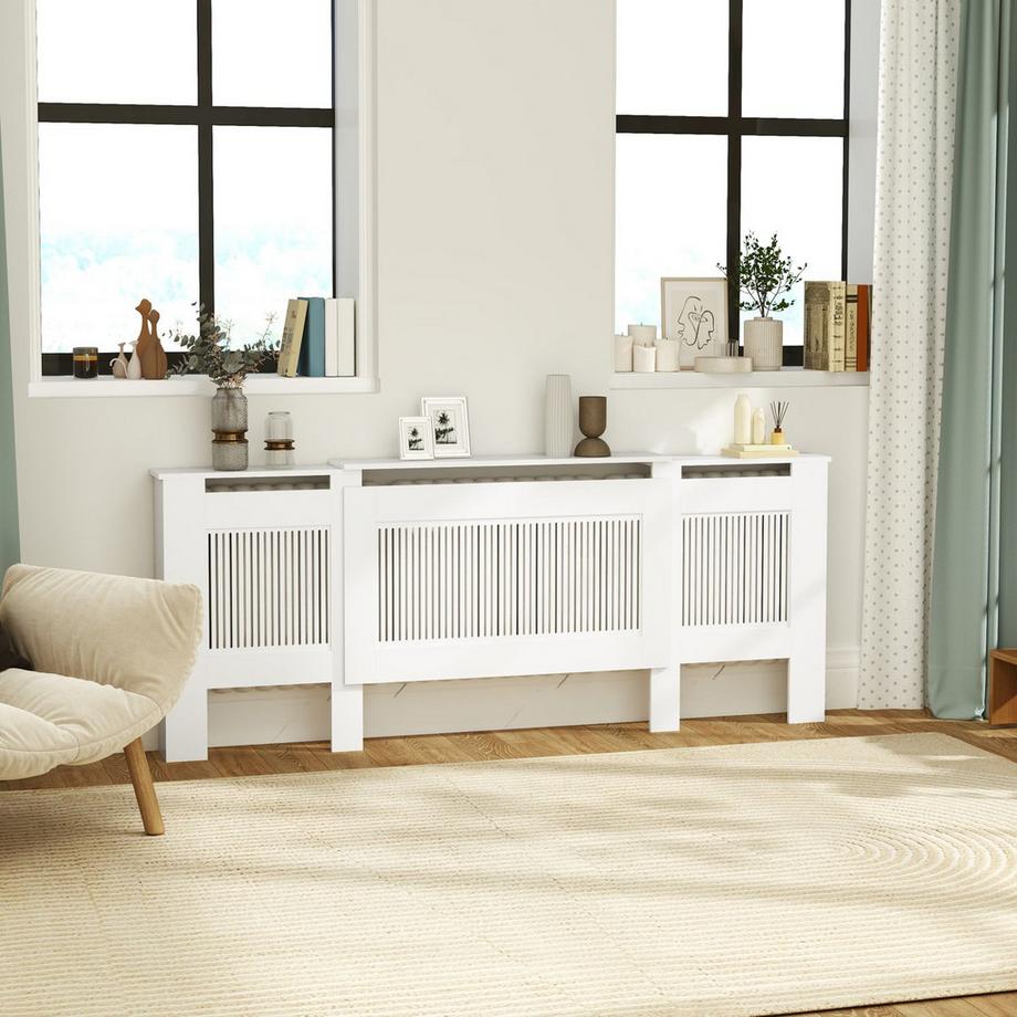 Northio  Heizkörperverkleidung ausziehbar Heizkörperabdeckung mit Ablage, Lamellen, Heizungsabdeckung Heizungsverkleidung Heizkörper Abdeckung 125-201 x 19 x 81,5 cm Weiß 