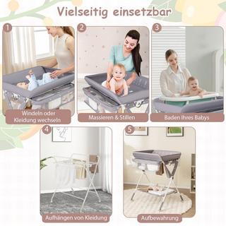 Northix  3 in 1 Klappbarer Wickeltisch mit Rollen & Mülleimer Mobile Wickelkommode Wickelstation Grau 