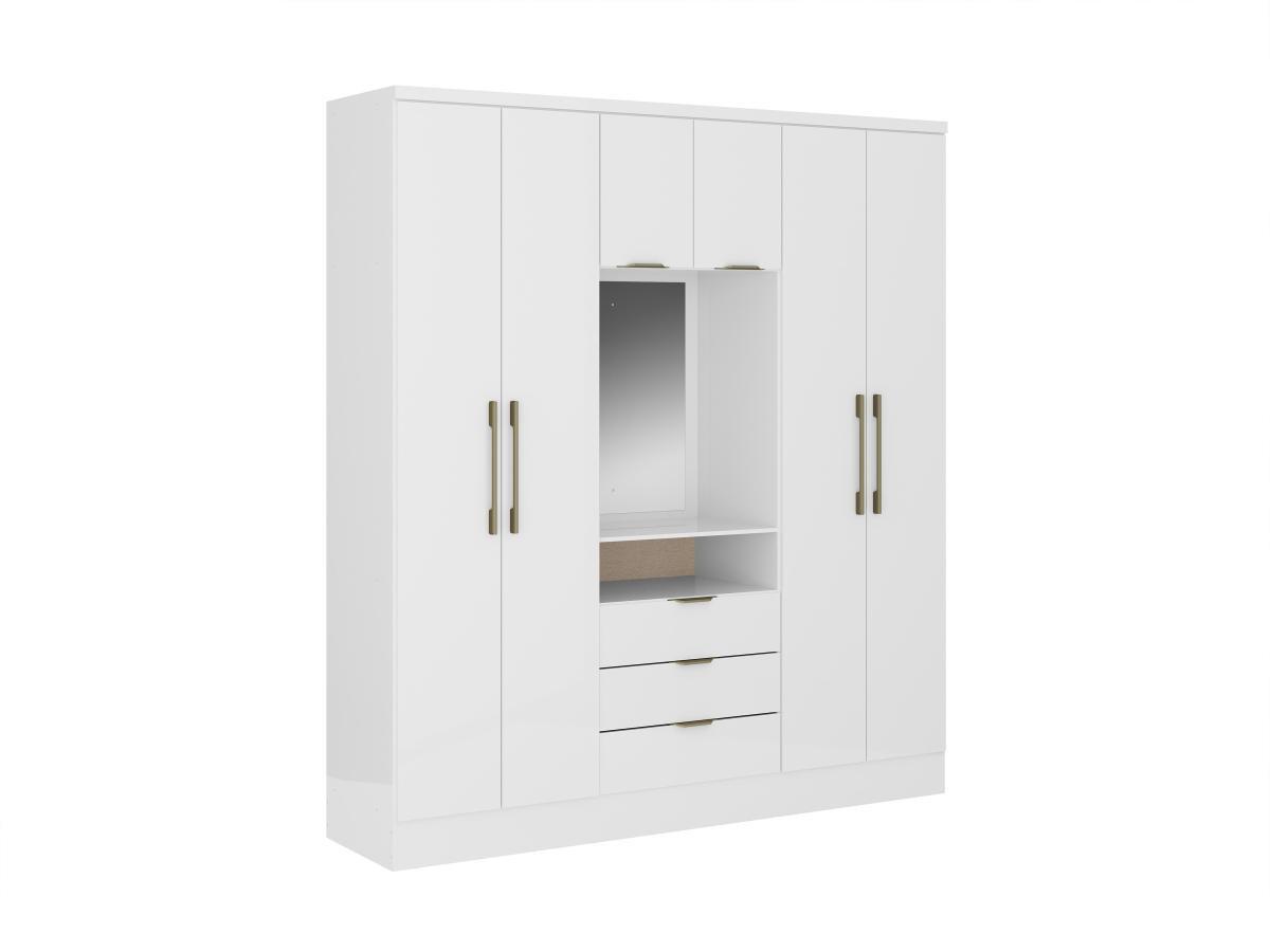 Vente-unique  Kleiderschrank mit 6 Türen & 3 Schubladen + Spiegel - 180 cm - Weiß - ELORIO 