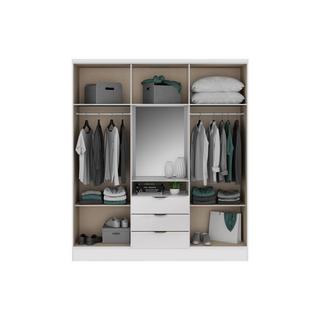 Vente-unique  Armadio 6 ante e 3 cassetti + Specchio L180 cm Bianco - ELORIO 