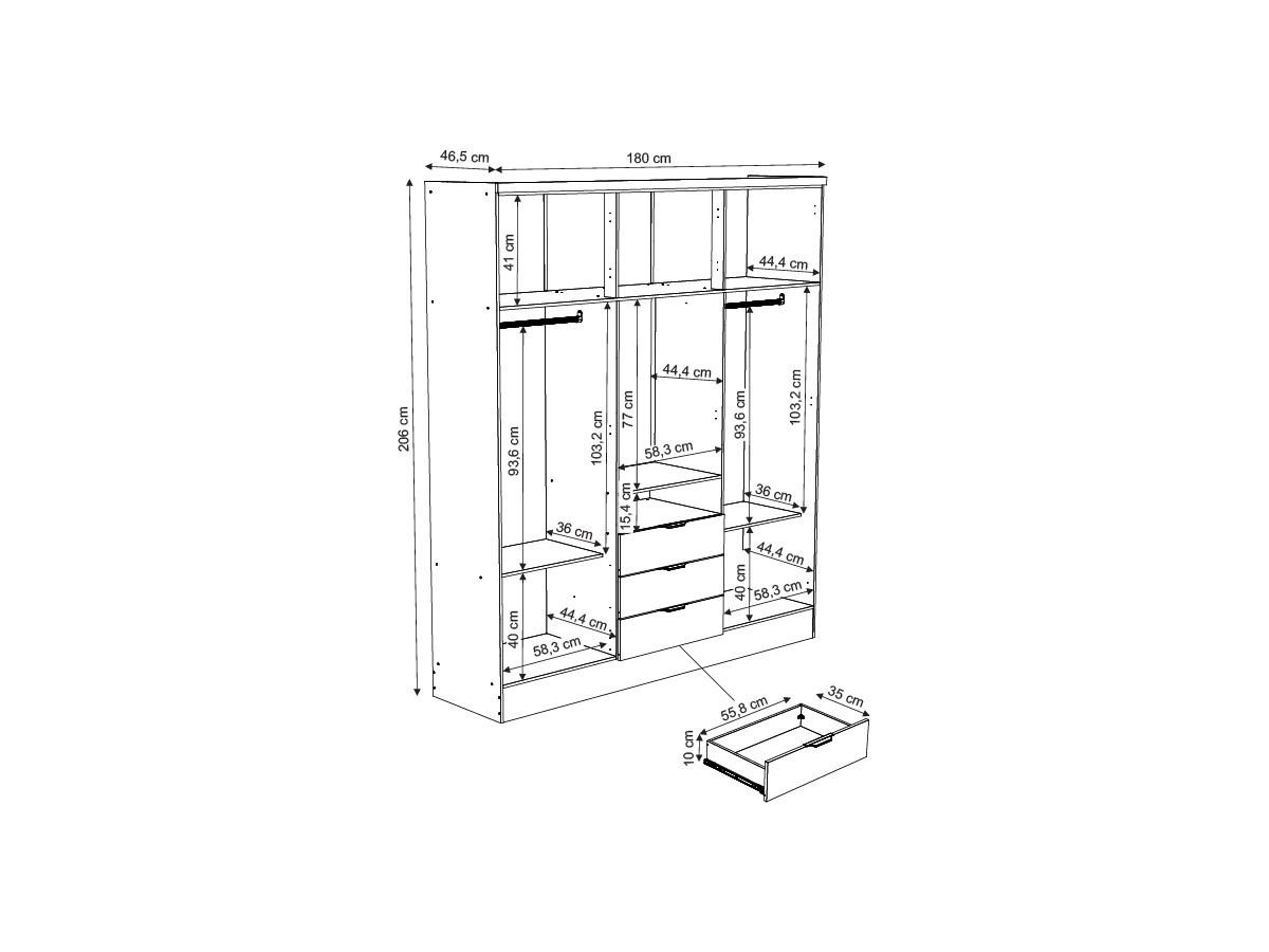 Vente-unique  Armadio 6 ante e 3 cassetti + Specchio L180 cm Bianco - ELORIO 