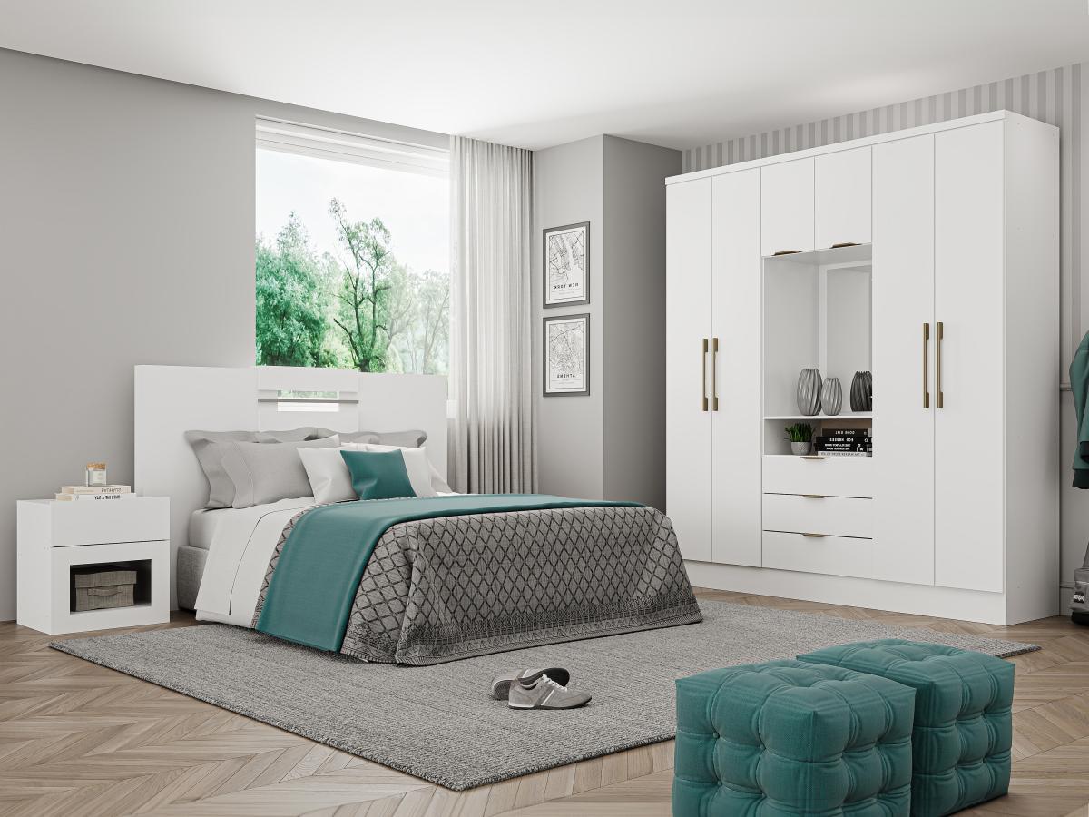 Vente-unique  Armadio 6 ante e 3 cassetti + Specchio L180 cm Bianco - ELORIO 