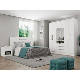 Vente-unique  Armadio 6 ante e 3 cassetti + Specchio L180 cm Bianco - ELORIO 