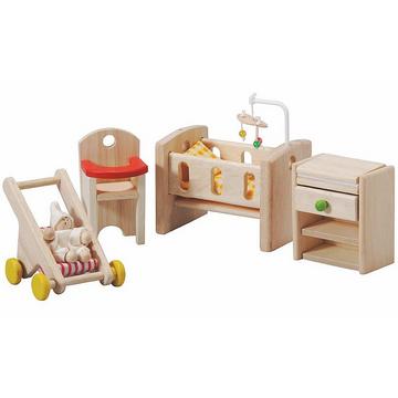 Plan Toys houten poppenhuis meubels babykamer