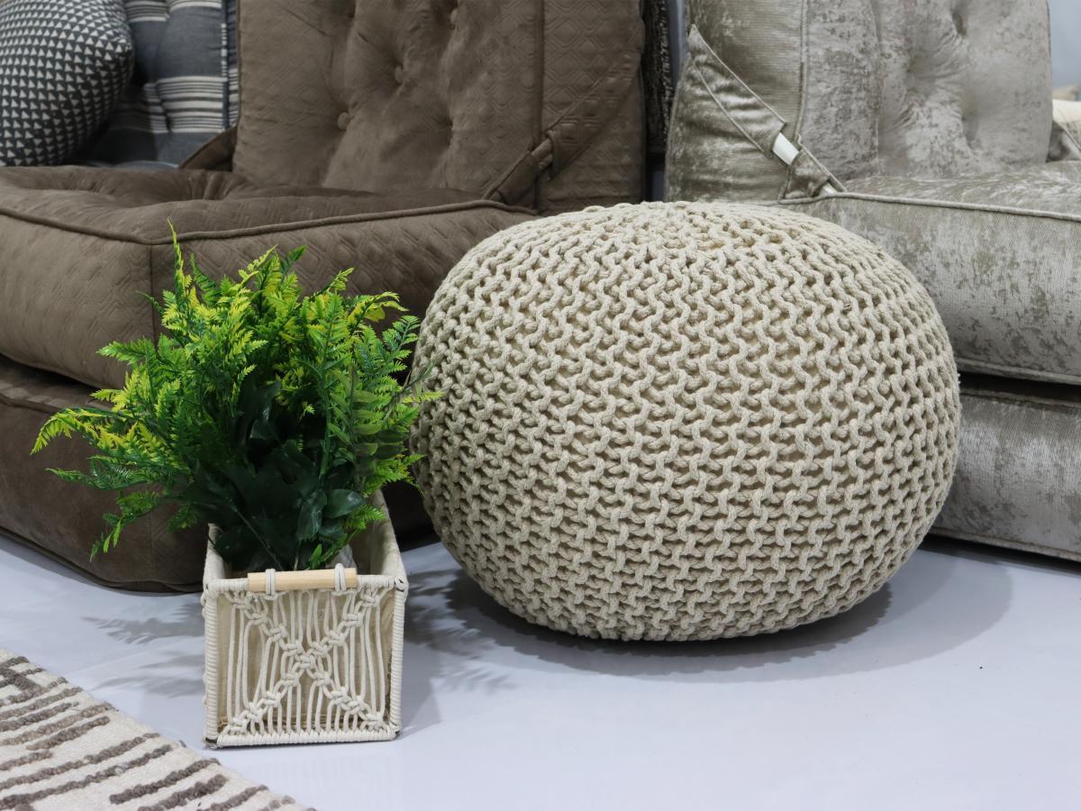 Vente-unique Pouf rotondo in giunco Beige - MADALO  