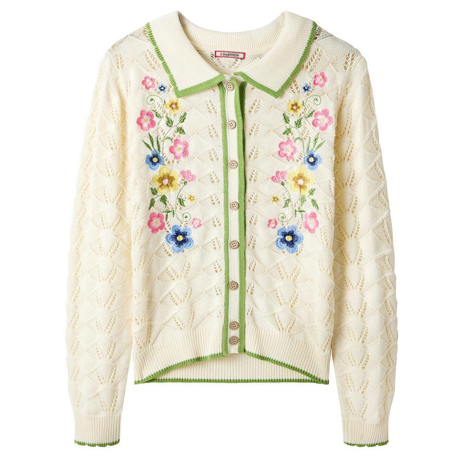 Joe Browns Cardigan à Col Tricot Ajoure et Broderie Florale  