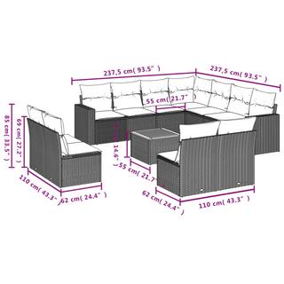 VidaXL Ensemble de canapés de jardin rotin synthétique  