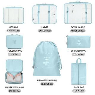 Only-bags.store  8-teilige Packwürfel, Kleidersäcke, Kofferorganisator für Urlaub und Reisen, Packwürfelset, Reisewürfel, Organisationssystem für Koffer - Blue Lake 